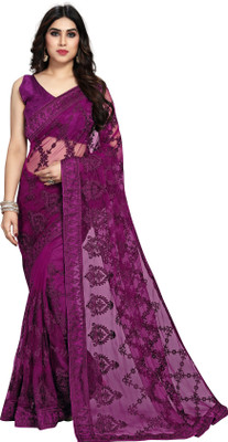 Sofisty Embroidered Bollywood Net Saree(Magenta)