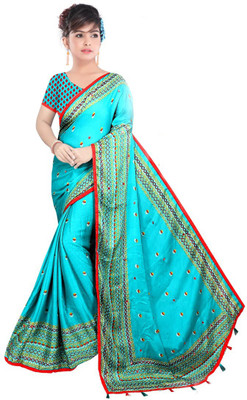 SHARANYA FASHIONS Printed Bollywood Silk Blend Saree(Light Blue)