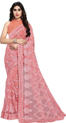 Sofisty Embroidered Bollywood Net Saree(Orange)