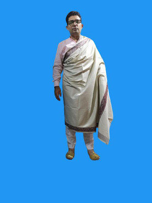 Kashmiri Shawl Cashmere Solid Men Shawl(White)