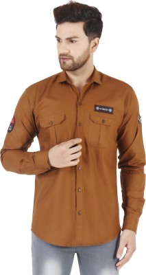 Voroxy Men Self Design Casual Brown Shirt