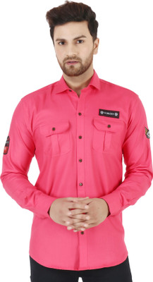 Voroxy Men Self Design Casual Pink Shirt