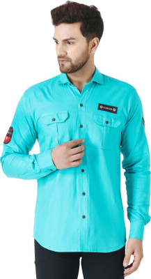 Voroxy Men Self Design Casual Light Blue Shirt