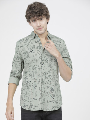 HIGHLANDER Men Printed Casual Light Green Shirt