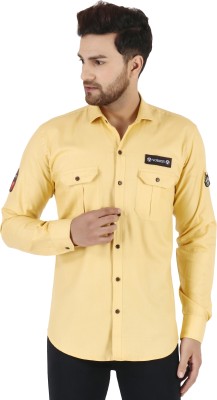 Voroxy Men Self Design Casual Yellow Shirt