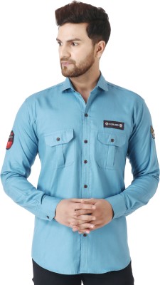 Voroxy Men Self Design Casual Blue Shirt