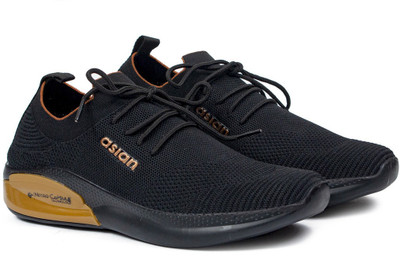 ASIAN Powerjet-07 shoes for men | Latest Stylish Casual sport shoes for men |black running shoes for boys | Lace up High Top Sock shoes for running, walking, gym, trekking & party Casuals For Men(Black, Gold)