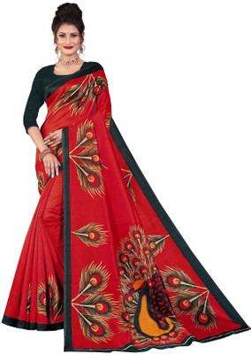 THE PRIVATE LABLE Printed Daily Wear Art Silk Saree(Red, Green)