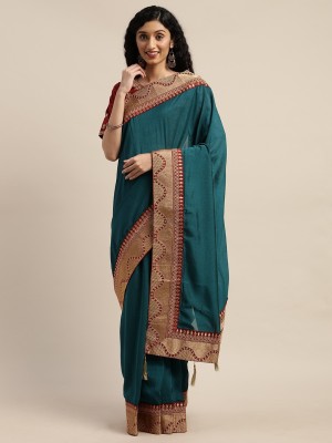 Om Shantam sarees Embroidered Jamdani Silk Blend Saree(Dark Green)