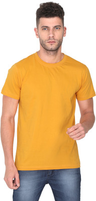 TURTEE Solid Men Round Neck Yellow T-Shirt