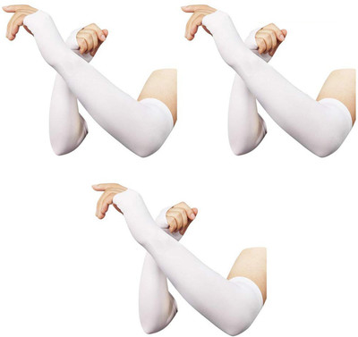 Buyra fingerless arm sleeve with thumb hole (White) - 3 Pairs Riding Gloves(White)
