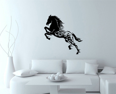 Devil designs 66 cm Running Black Horse(66 cm x 60 cm) Self Adhesive Sticker(Pack of 1)