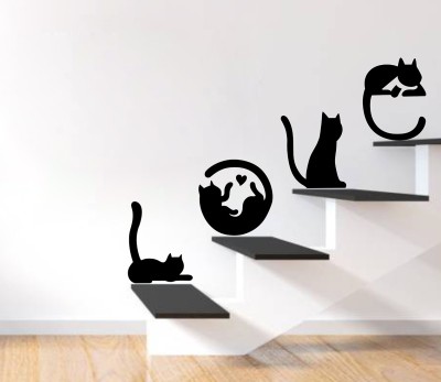 Wallzone 110 cm Cat Love Removable Sticker(Pack of 1)