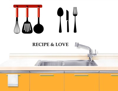 LANSTICK 63.5 cm KITCHEN ITEMS WITH RECIPE AND LOVE STICKER Self Adhesive Sticker(Pack of 1)