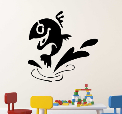 Wallzone 70 cm Playing Fish Removable Sticker(Pack of 1)