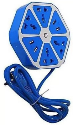 Schsteindar Hexagon Socket Extension Cord Board with 4 USB 2.0Amp Charging Point 4  Socket Extension Boards(Blue, 1.8 m, With USB Port)