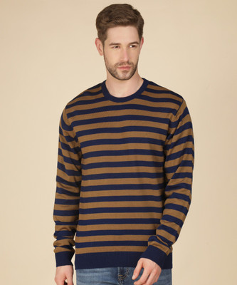 PETER ENGLAND Woven Round Neck Casual Men Blue Sweater