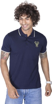 Zulements Printed Men Polo Neck Dark Blue T-Shirt