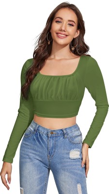 ILLI LONDON Casual Solid Women Light Green Top