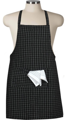 CRAZYWEAVES Cotton Chef's Apron - Free Size(Black, Single Piece)