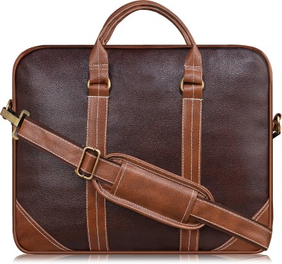 NEHA CREATION Brown & Tan Color Faux Leather 10L Office Laptop Bag For Men & Women BG42 Waterproof Messenger Bag(Orange, 10 L)