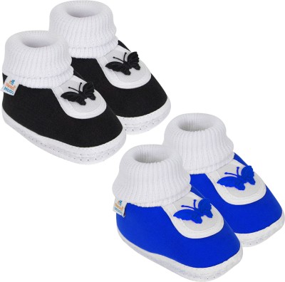 Neska Moda 0 To 6 Months Set of 2 Pair Butterfly Newborn Soft Skin-Friendly Cotton Baby Booties(Toe to Heel Length - 10 cm, Blue, Black)