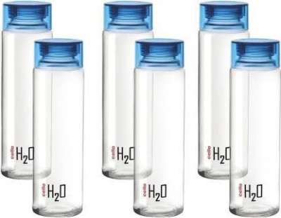 PRAGATI SALES Cello H2O Sodalime Glass Fridge Water Bottle with Plastic Cap ( Set Of 6 - Blue ) 1000 ml Bottle(Pack of 6, Blue, Plastic)