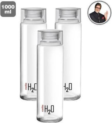 YASHODEEP PLASTIC Cello H2O Sodalime Glass Fridge Water Bottle with Plastic Cap ( Set Of 3 - White ) 1000 ml Bottle(Pack of 3, White, Plastic)