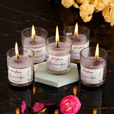 eCraftIndia Pack of 5 Glass Candle - Lavender Candle(Purple, Pack of 5)