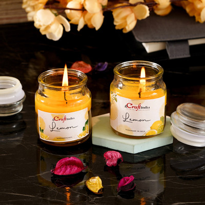 eCraftIndia Jar - Lemon Candle(Yellow, Pack of 2)