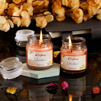 eCraftIndia Jar - Vanilla Candle(Beige, Pack of 2)