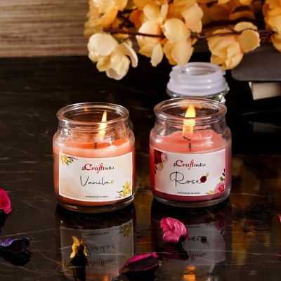 eCraftIndia flavour Jar Candle - Rose, Vanilla Candle(Beige, Pack of 2)