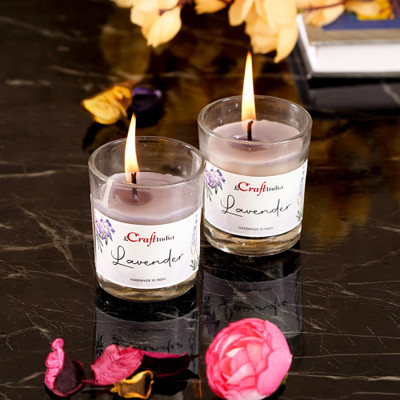 eCraftIndia Glass - Lavender Candle(Purple, Pack of 2)