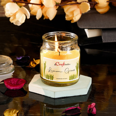 eCraftIndia Lemongrass Jar Candle Candle(Multicolor, Pack of 1)