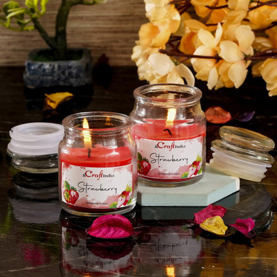 eCraftIndia Jar - Strawberry Candle(Red, Pack of 2)
