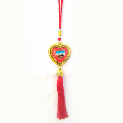 CHUNGROO Double Heart Shape Madina Printed Spiritual Car Rear View Mirror Hanging Ornament/Interior Wall Hanging Showpiece RED Car Hanging Ornament(Pack of 1)