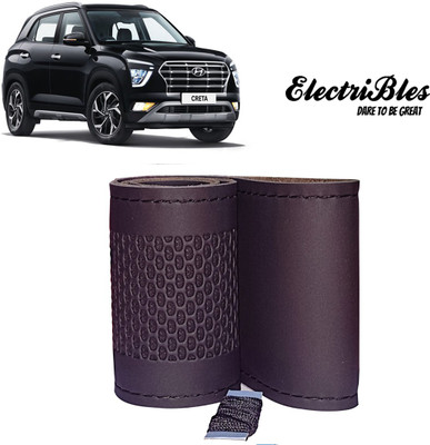ELECTRIBLES Hand Stiched Steering Cover For Hyundai Creta(Black, Leatherite)