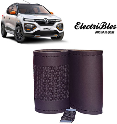 ELECTRIBLES Hand Stiched Steering Cover For Renault Kwid(Black, Leatherite)