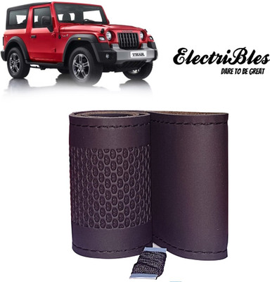 ELECTRIBLES Hand Stiched Steering Cover For Mahindra Thar(Black, Leatherite)
