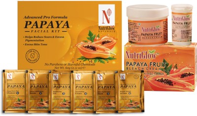 NutriGlow NATURAL'S Advance Pro Formula Papaya Facial Kit (60gm) & Papaya Bleach For Anti Blemish, Pigmentation & Even Tone Correction - (43gm)(2 Items in the set)