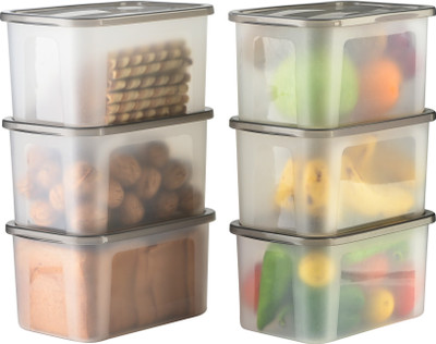 oneexport Plastic Grocery Container  - 2000 ml(Pack of 6, Grey)