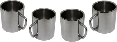 Dynore Pack of 4 Stainless Steel Set of 4 Double Wall Small Sober Cups(Silver, Cup Set)