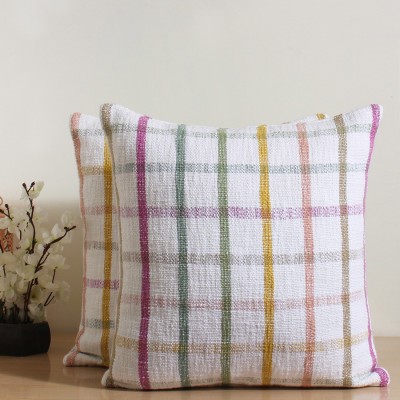 home hub Checkered Cushions Cover(Pack of 2, 45 cm*44 cm, White)