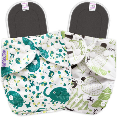 Bembika B Plus Printed Cloth Diapers for Babies, Washable Reusable, Adjustable Sizes (2 Combo) (2 Bamboo Charcoal Inserts Included) 2LB - XL(2 Pieces)