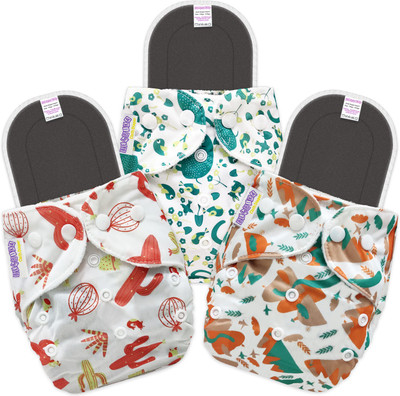 Bembika B Plus Printed Cloth Diapers for Babies, Washable Reusable, Adjustable Sizes (3 Combo) (3 Bamboo Charcoal Inserts Included)3HB - XL(3 Pieces)