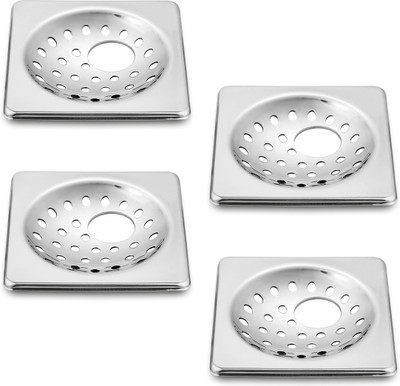 RUHE Floor Stainless Steel Push Down Strainer(12.7 cm Set of 4)