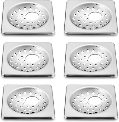 RUHE Floor Stainless Steel Push Down Strainer(12.7 cm Set of 6)