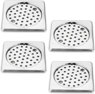 RUHE Floor Stainless Steel Push Down Strainer(12.7 cm Set of 4)