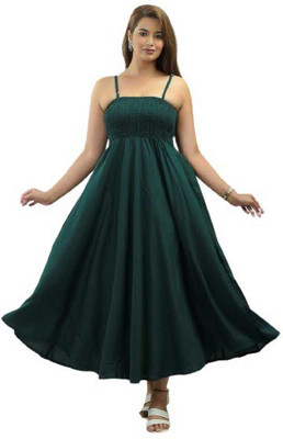Make my cloth Women Fit and Flare Dark Green Ankle Length Dress