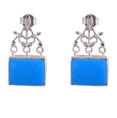 Vijayshree Sovani Designs 92.5 Sterling Silver and Turquoise Blue rectangular shaped Leafy Ear Studs Sterling Silver Drops & Danglers
